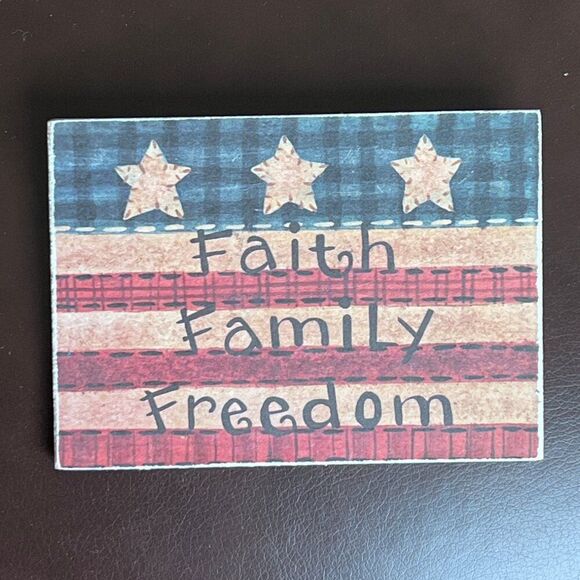 Faith Family Freedom Red Tan and Blue Refrigerator Magnet 3 1/2" X 2 1/2" - Picture 1 of 2